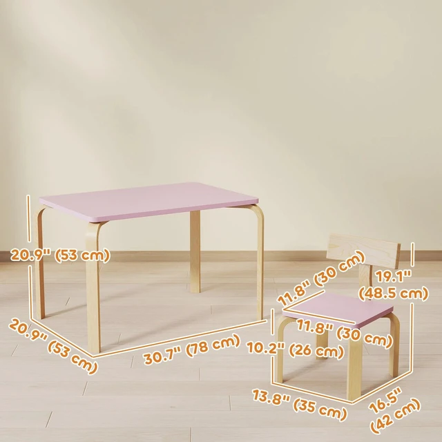 Alt view image 6 of 7 - Kids Table and 2 Chair Set, Toddler Table and Chairs, Pink