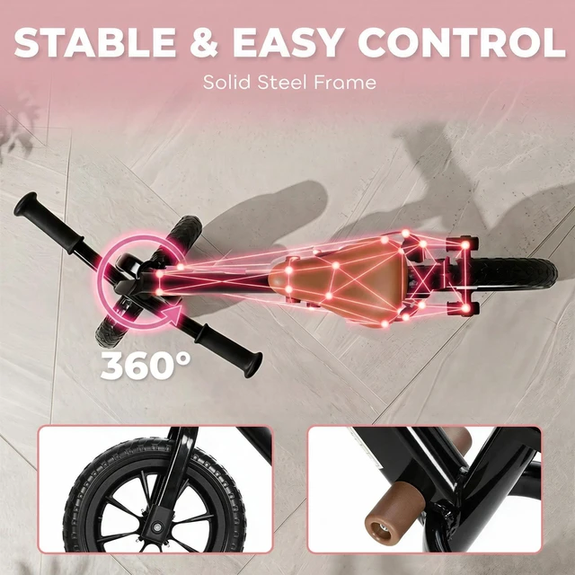 Alt view image 4 of 7 - Balance Bike with Lighting Wheels, Adjustable Handlebar, Black