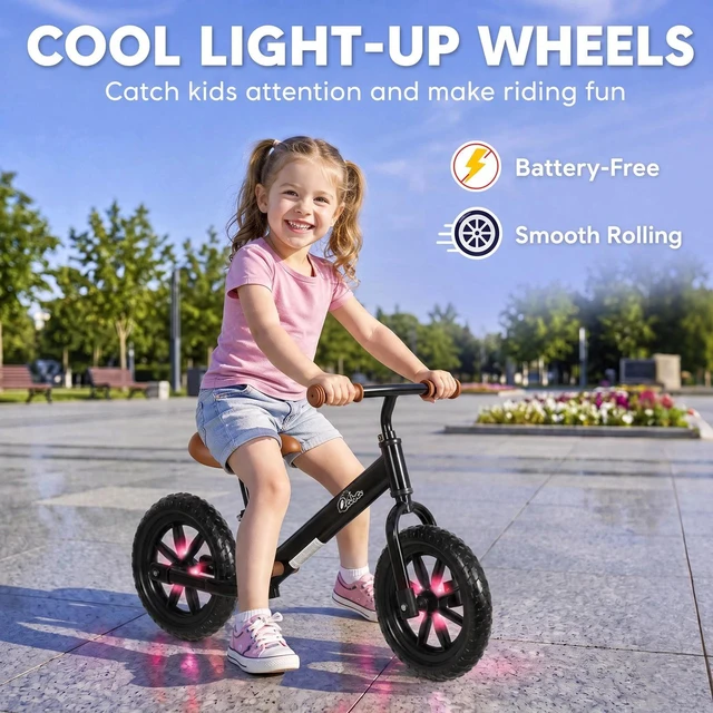 Alt view image 3 of 7 - Balance Bike with Lighting Wheels, Adjustable Handlebar, Black