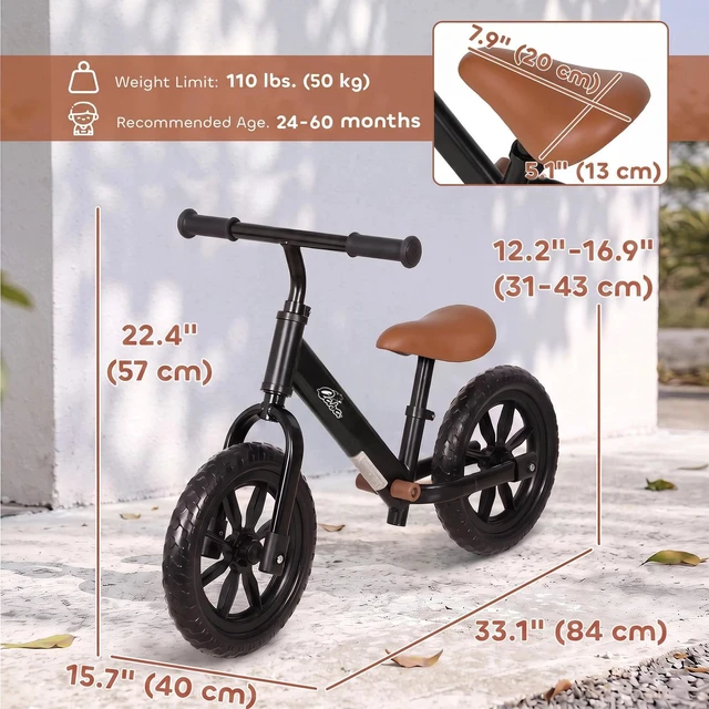 Alt view image 2 of 7 - Balance Bike with Lighting Wheels, Adjustable Handlebar, Black