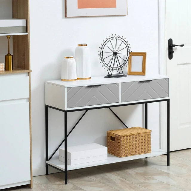 Alt view image 2 of 7 - Modern Console Table w/ 2 Drawers & Open Shelf for Entryway Living Room, White