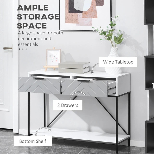 Alt view image 4 of 7 - Modern Console Table w/ 2 Drawers & Open Shelf for Entryway Living Room, White