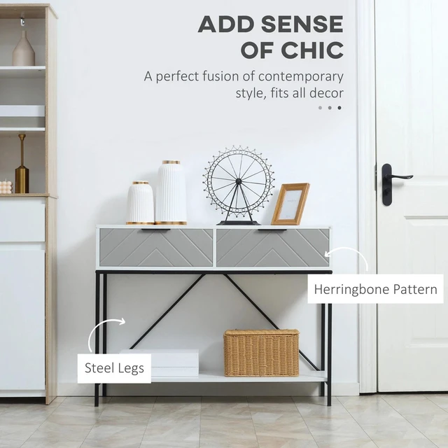 Alt view image 5 of 7 - Modern Console Table w/ 2 Drawers & Open Shelf for Entryway Living Room, White