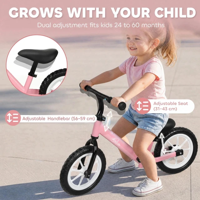 Alt view image 2 of 7 - Balance Bike with Lighting Wheels, Adjustable Handlebar, Pink