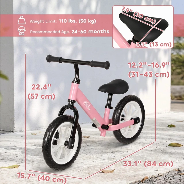 Alt view image 4 of 7 - Balance Bike with Lighting Wheels, Adjustable Handlebar, Pink