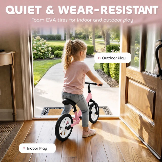 Alt view image 6 of 7 - Balance Bike with Lighting Wheels, Adjustable Handlebar, Pink