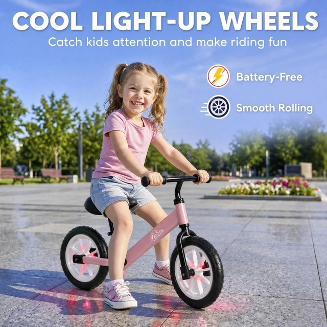 Alt view image 3 of 7 - Balance Bike with Lighting Wheels, Adjustable Handlebar, Pink