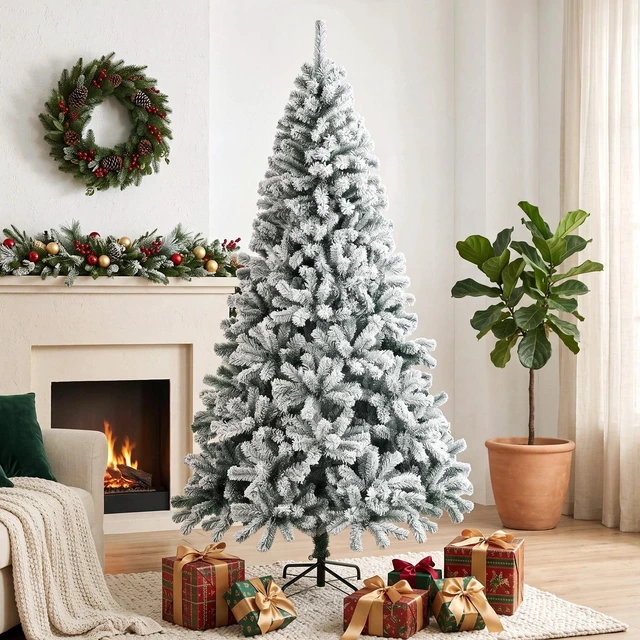 Alt view image 7 of 7 - 6ft Flocked Christmas Tree with Hinged Design, Fir Xmas Tree