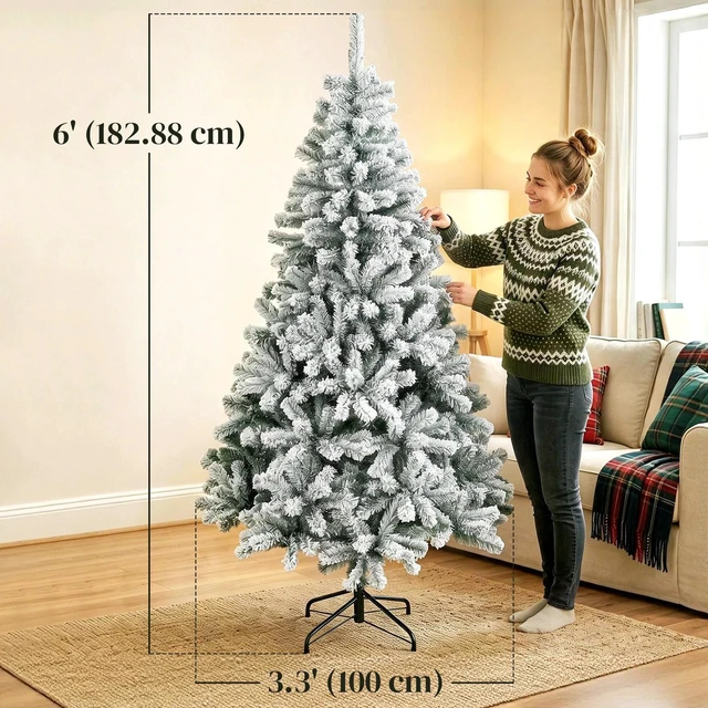 Alt view image 5 of 7 - 6ft Flocked Christmas Tree with Hinged Design, Fir Xmas Tree