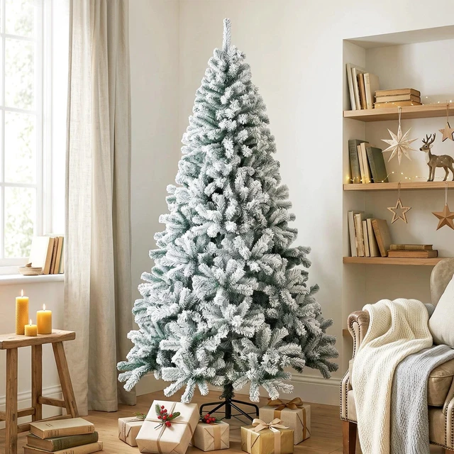 Main image of 6ft Flocked Christmas Tree with Hinged Design, Fir Xmas Tree