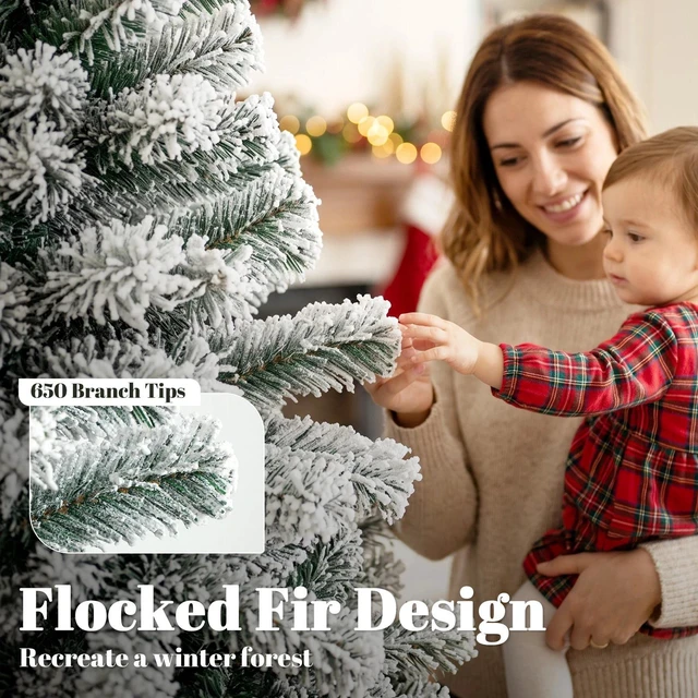 Alt view image 6 of 7 - 6ft Flocked Christmas Tree with Hinged Design, Fir Xmas Tree