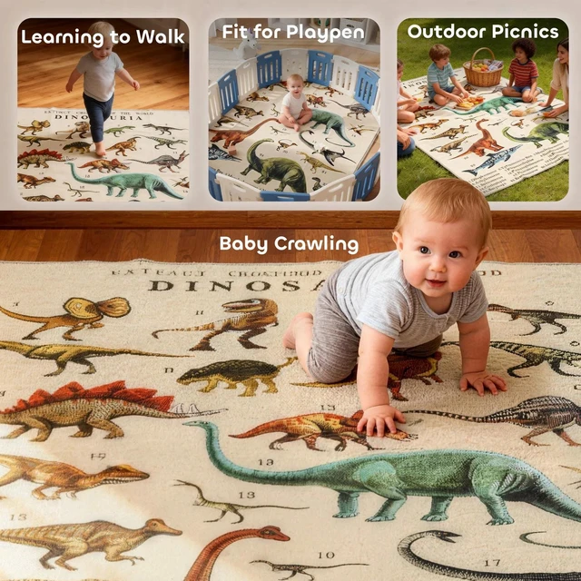 Alt view image 2 of 7 - Large Play Mat 79" x 59" for Toddlers, Living Room with Dinosaur Pattern