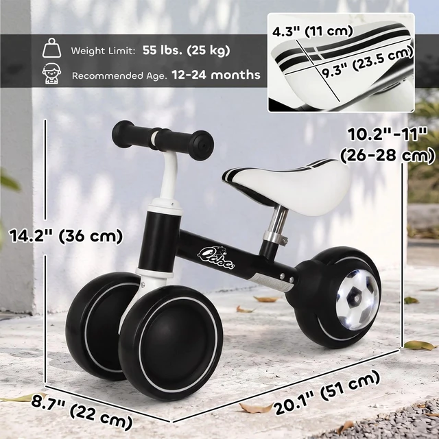 Alt view image 2 of 7 - Balance Bike with Lighting Wheel, Baby Bike for 12-24 Months, Black