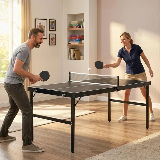 Alt view image 5 of 7 - Mid-size Table Tennis Table Folding Outdoor Ping Pong Table
