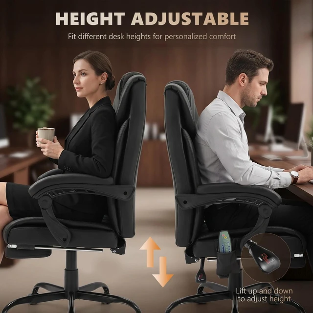Alt view image 3 of 7 - Faux Leather Massage Office Chair Reclining Computer Chair, Black