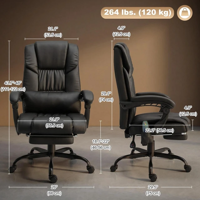 Alt view image 2 of 7 - Faux Leather Massage Office Chair Reclining Computer Chair, Black
