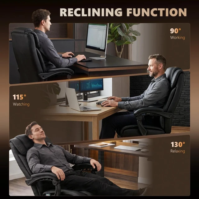 Alt view image 5 of 7 - Faux Leather Massage Office Chair Reclining Computer Chair, Black