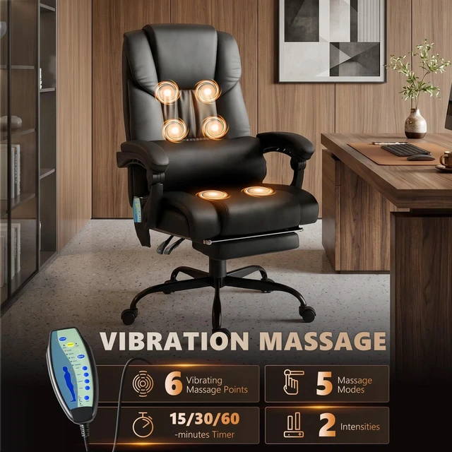 Alt view image 6 of 7 - Faux Leather Massage Office Chair Reclining Computer Chair, Black