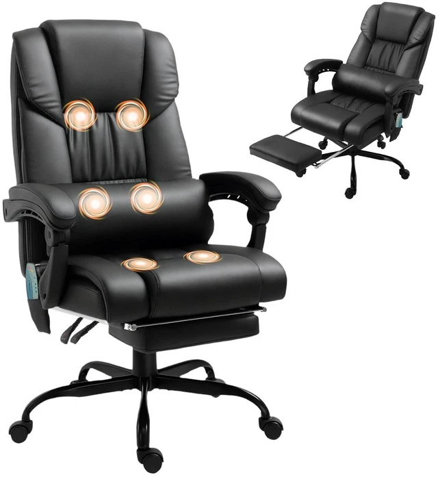 Main image of Faux Leather Massage Office Chair Reclining Computer Chair, Black