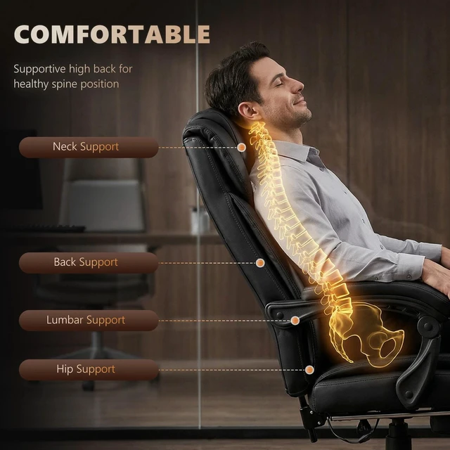 Alt view image 4 of 7 - Faux Leather Massage Office Chair Reclining Computer Chair, Black