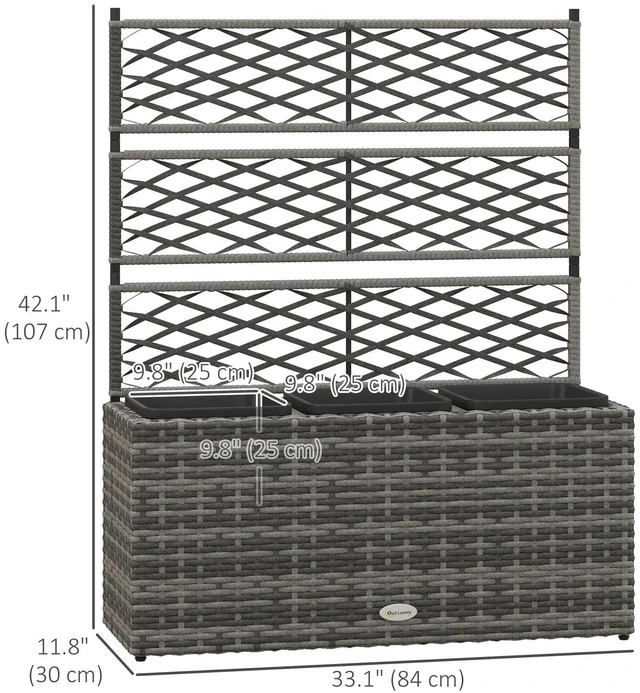 Alt view image 2 of 7 - Wicker Raised Garden Bed with Trellis, 42" Outdoor Planter, Grey