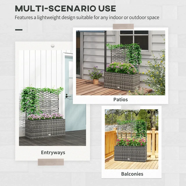 Alt view image 3 of 7 - Wicker Raised Garden Bed with Trellis, 42" Outdoor Planter, Grey