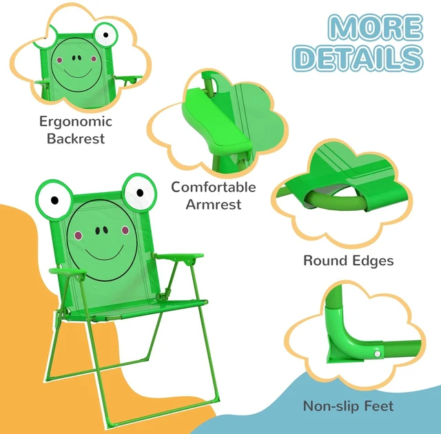Alt view image 6 of 7 - Kids Folding Picnic Table and Chair Set Frog w/ Adjustable Umbrella Green