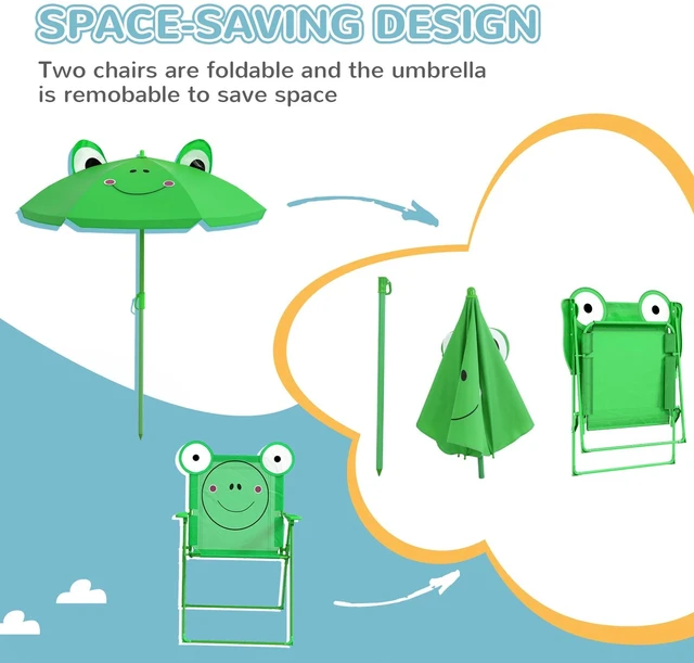Alt view image 4 of 7 - Kids Folding Picnic Table and Chair Set Frog w/ Adjustable Umbrella Green