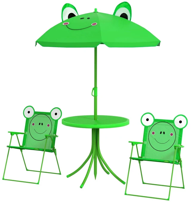 Main image of Kids Folding Picnic Table and Chair Set Frog w/ Adjustable Umbrella Green
