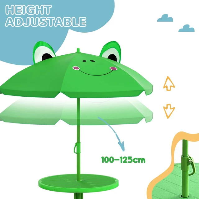Alt view image 5 of 7 - Kids Folding Picnic Table and Chair Set Frog w/ Adjustable Umbrella Green