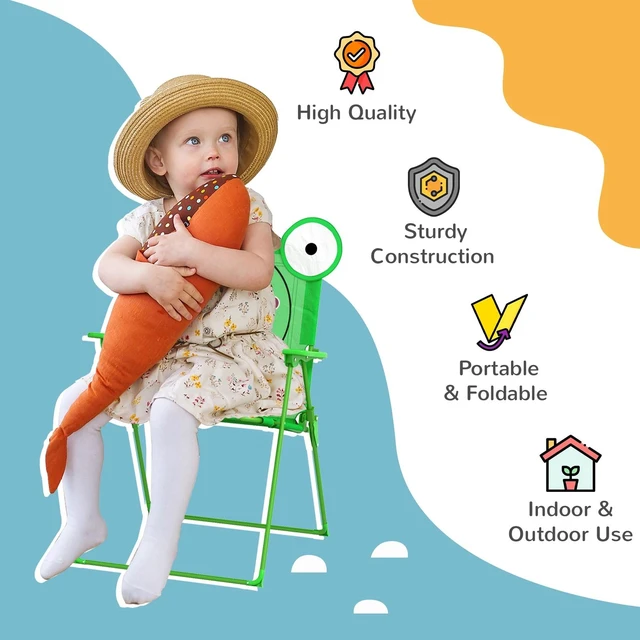Alt view image 3 of 7 - Kids Folding Picnic Table and Chair Set Frog w/ Adjustable Umbrella Green
