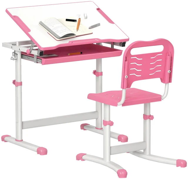Main image of Height Adjustable Kids Desk and Chair Set with Tiltable Desktop, Pink
