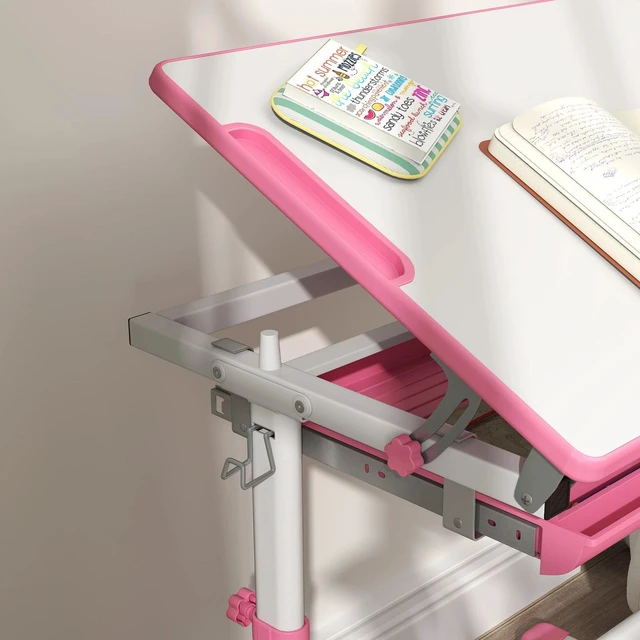 Alt view image 7 of 7 - Height Adjustable Kids Desk and Chair Set with Tiltable Desktop, Pink