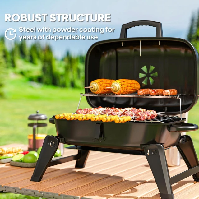 Alt view image 2 of 7 - Charcoal Barbecue Grill Small BBQ with 1232 cm² Grate, Adjustable Vent, Black
