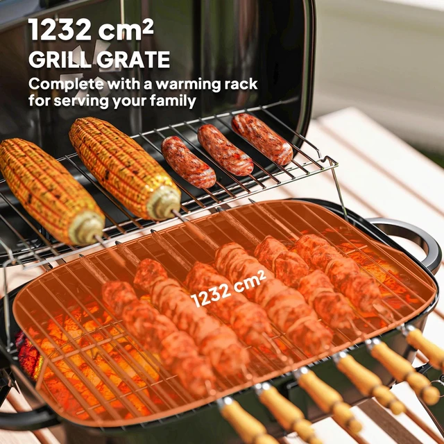 Alt view image 6 of 7 - Charcoal Barbecue Grill Small BBQ with 1232 cm² Grate, Adjustable Vent, Black