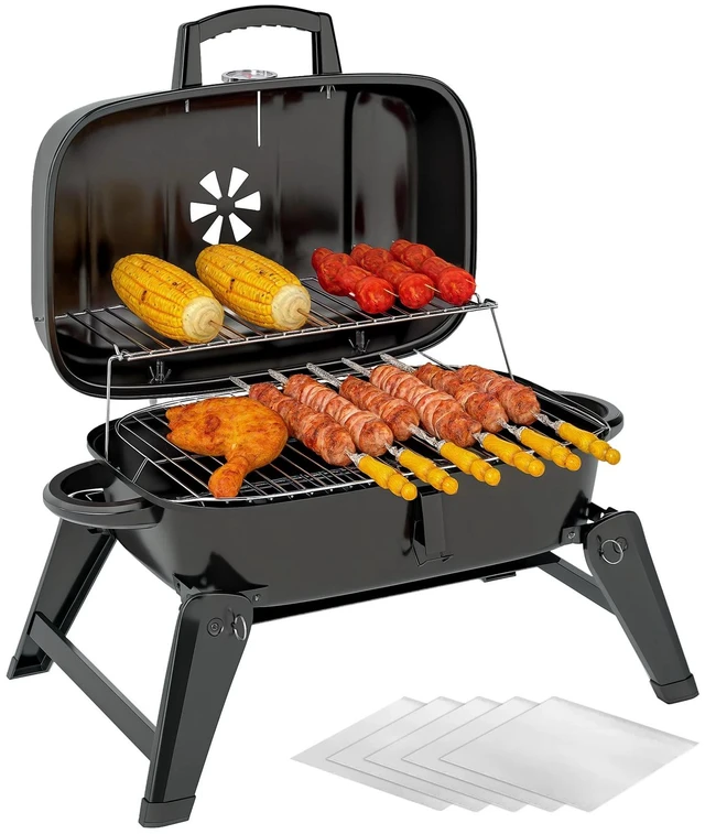 Main image of Charcoal Barbecue Grill Small BBQ with 1232 cm² Grate, Adjustable Vent, Black