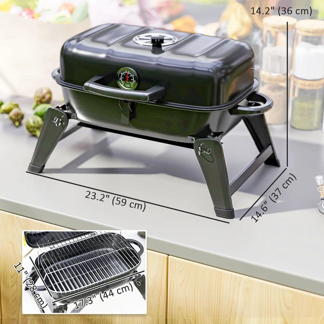 Alt view image 7 of 7 - Charcoal Barbecue Grill Small BBQ with 1232 cm² Grate, Adjustable Vent, Black