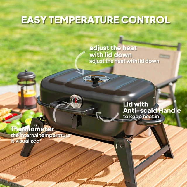 Alt view image 5 of 7 - Charcoal Barbecue Grill Small BBQ with 1232 cm² Grate, Adjustable Vent, Black