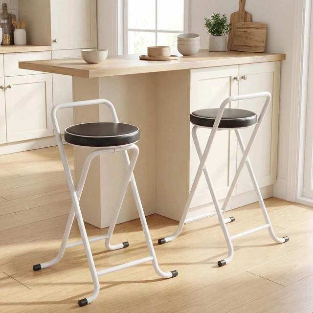 Alt view image 7 of 7 - Folding Stools Set of 2, Foldable Bar Stools with PU Seat, Black