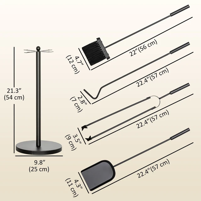 Alt view image 5 of 7 - Fireplace Tools Set 5 Piece Kit with Stand, Brush, Shovel, Poker, Tongs