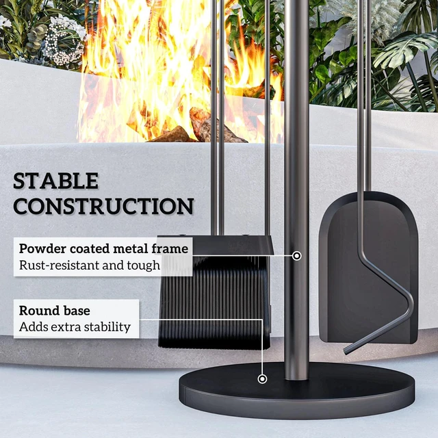Alt view image 4 of 7 - Fireplace Tools Set 5 Piece Kit with Stand, Brush, Shovel, Poker, Tongs