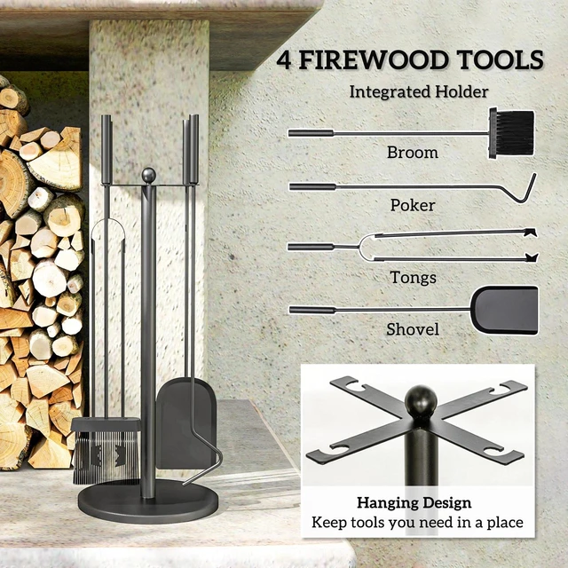 Alt view image 6 of 7 - Fireplace Tools Set 5 Piece Kit with Stand, Brush, Shovel, Poker, Tongs