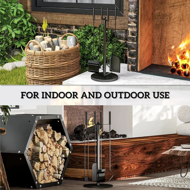 Alt view image 3 of 7 - Fireplace Tools Set 5 Piece Kit with Stand, Brush, Shovel, Poker, Tongs