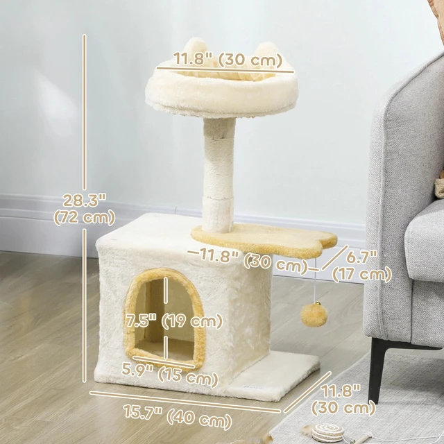Alt view image 5 of 7 - 28" Cat Tree Tower with Plush Top Bed, Beige and Yellow