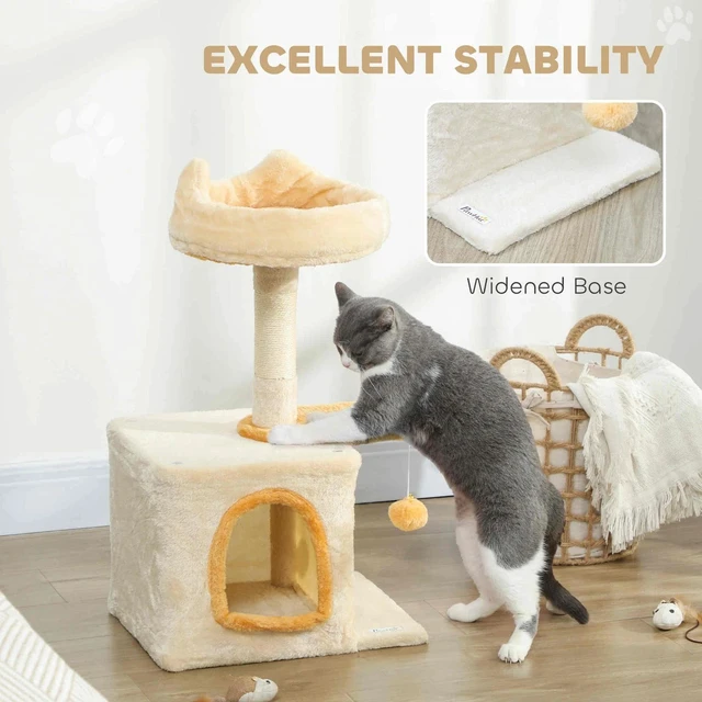 Alt view image 6 of 7 - 28" Cat Tree Tower with Plush Top Bed, Beige and Yellow