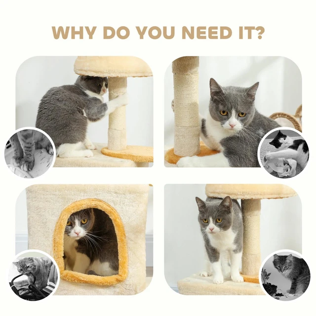 Alt view image 4 of 7 - 28" Cat Tree Tower with Plush Top Bed, Beige and Yellow