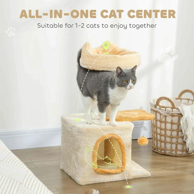 Alt view image 2 of 7 - 28" Cat Tree Tower with Plush Top Bed, Beige and Yellow