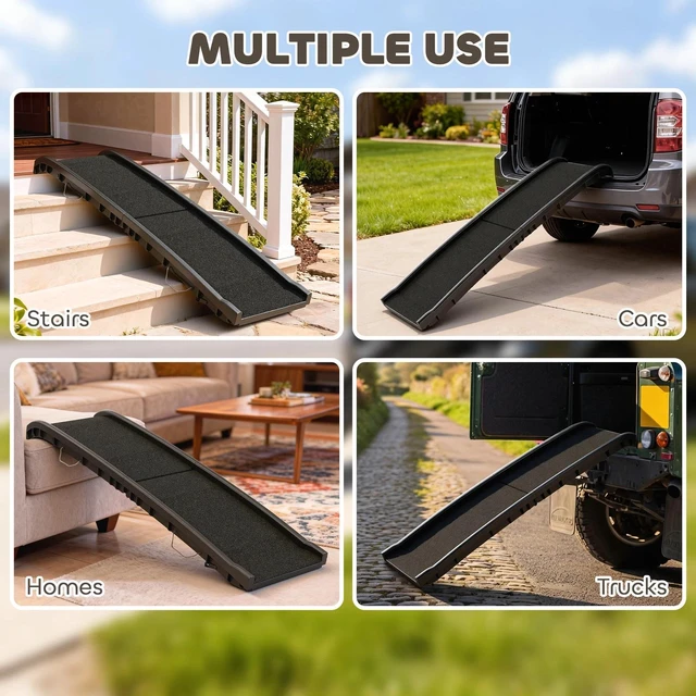 Alt view image 7 of 7 - 61 Inches Folding Pet Ramp with Frosted Surface, Raised Side Rails
