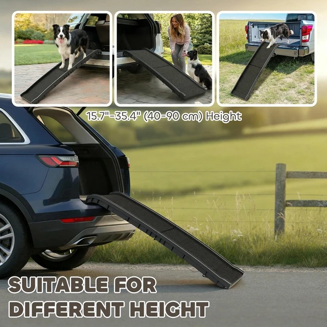 Alt view image 4 of 7 - 61 Inches Folding Pet Ramp with Frosted Surface, Raised Side Rails