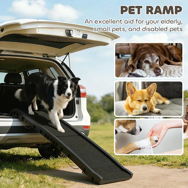 Alt view image 3 of 7 - 61 Inches Folding Pet Ramp with Frosted Surface, Raised Side Rails